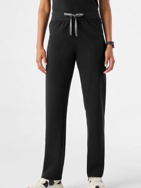 Figs Women's Straight Leg Scrub Pants in Black with Gray Drawstring